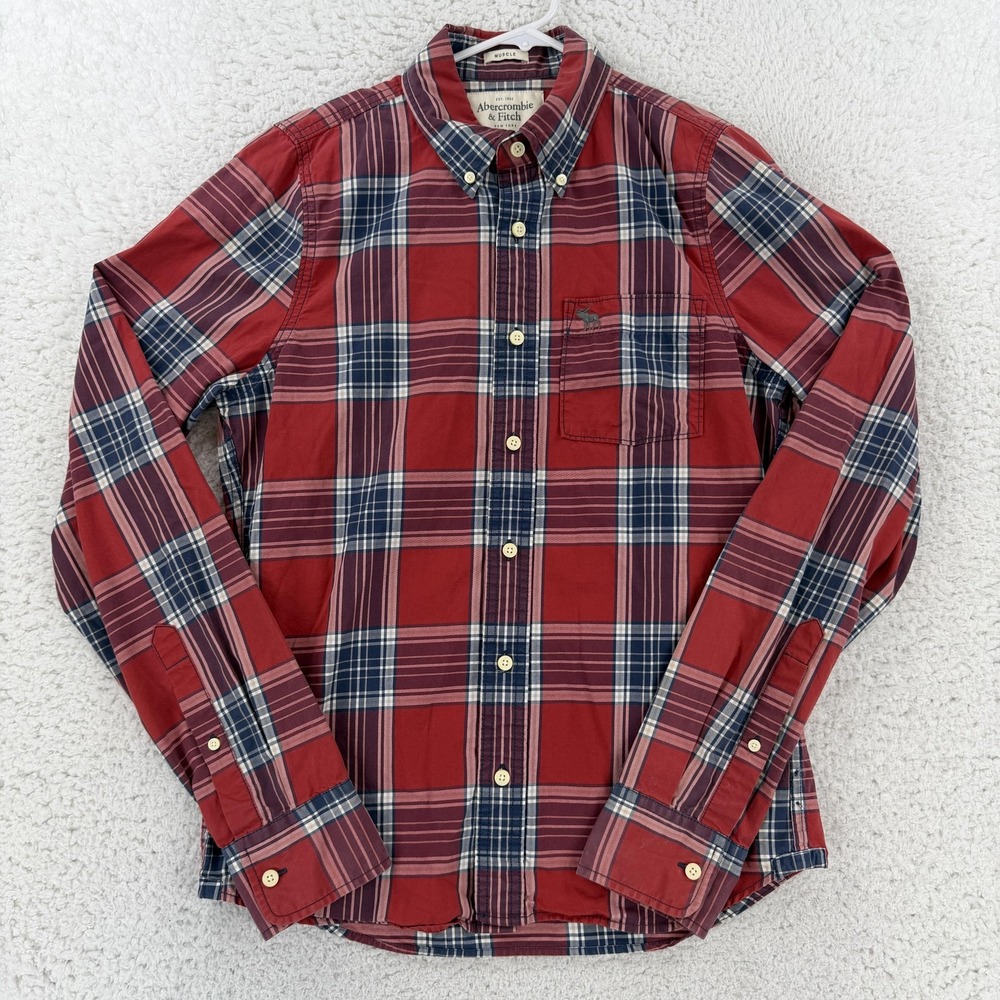 Abercrombie & Fitch Shirt Mens Medium Red Plaid Long Sleeve Button Down Muscle